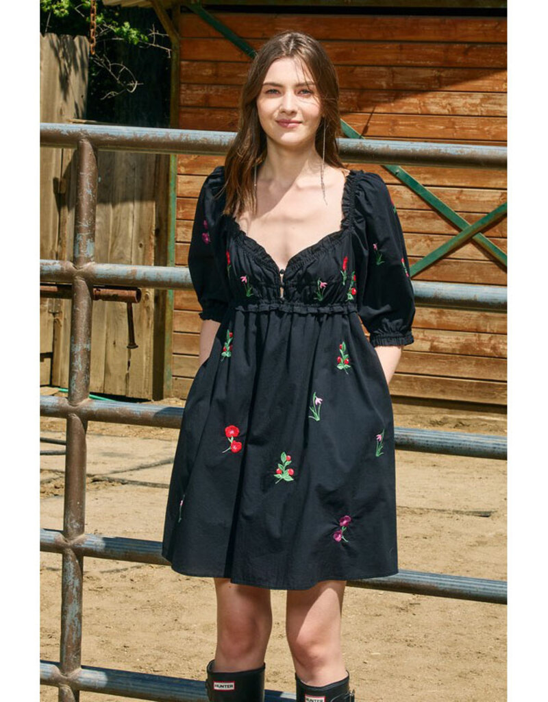 Raisonnel Black Embroidered Mini Dress