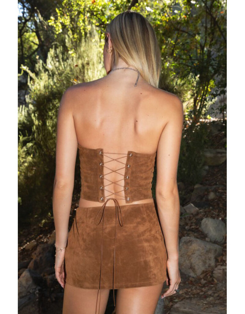 TicToc Faux Suede Embroidered Mini Skirt