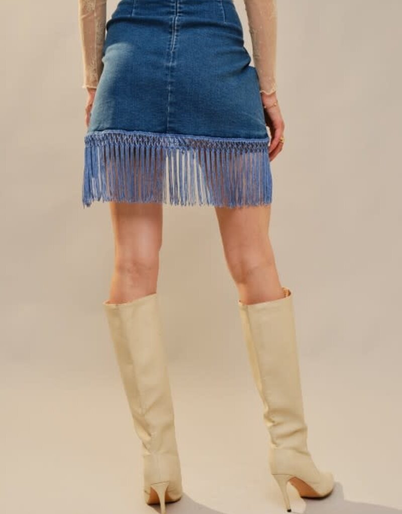 blue b. collection Fringe Wrap Denim Mini Skirt