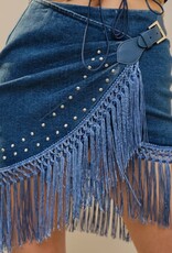 blue b. collection Fringe Wrap Denim Mini Skirt