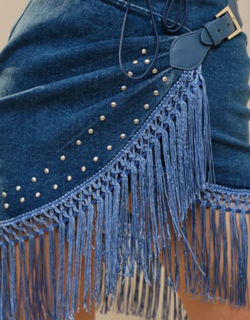 blue b. collection Fringe Wrap Denim Mini Skirt