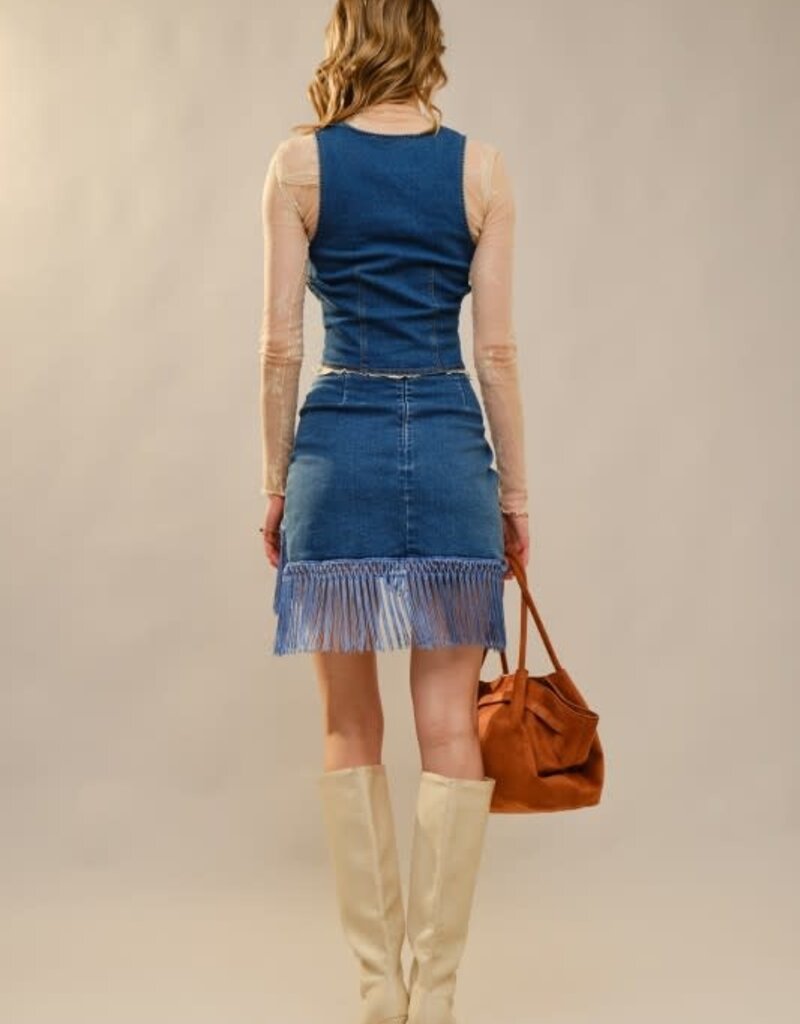 blue b. collection Fringe Wrap Denim Mini Skirt