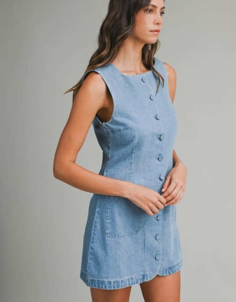 Mable Denim Button Mini Dress
