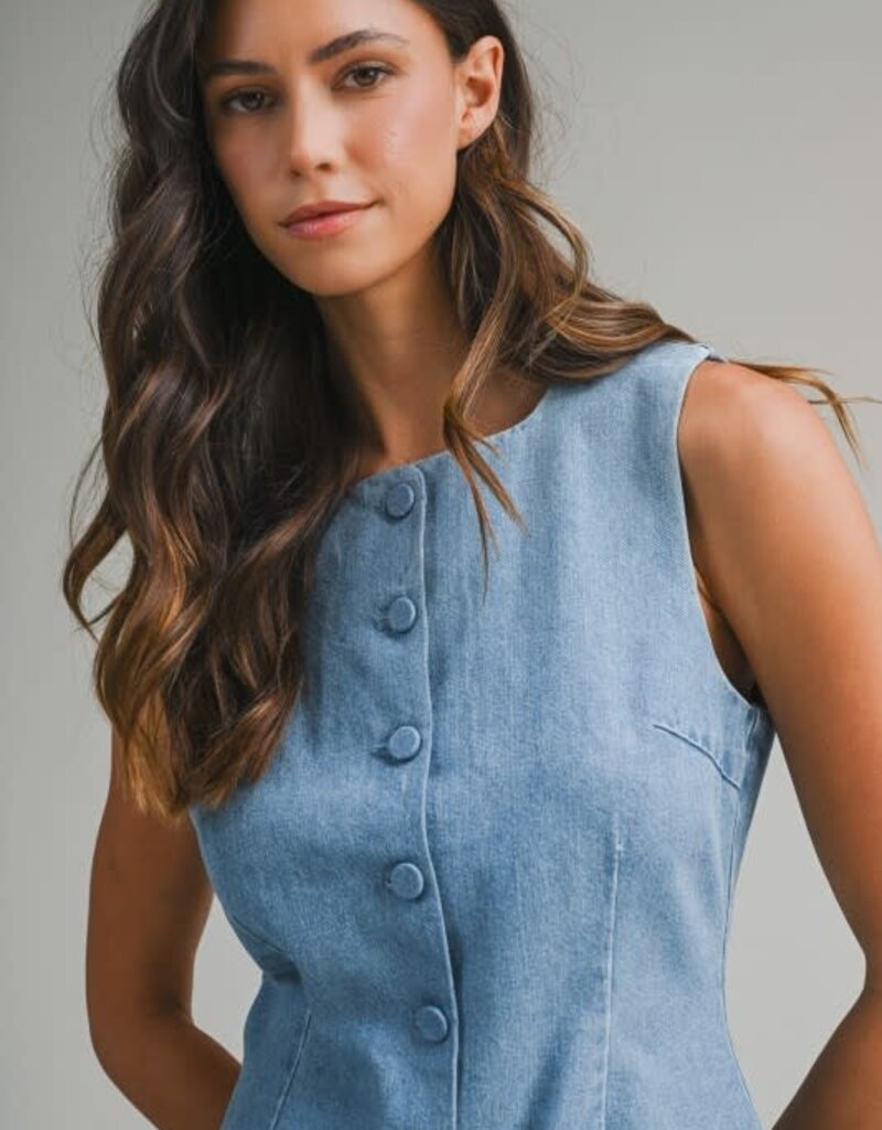 Mable Denim Button Mini Dress