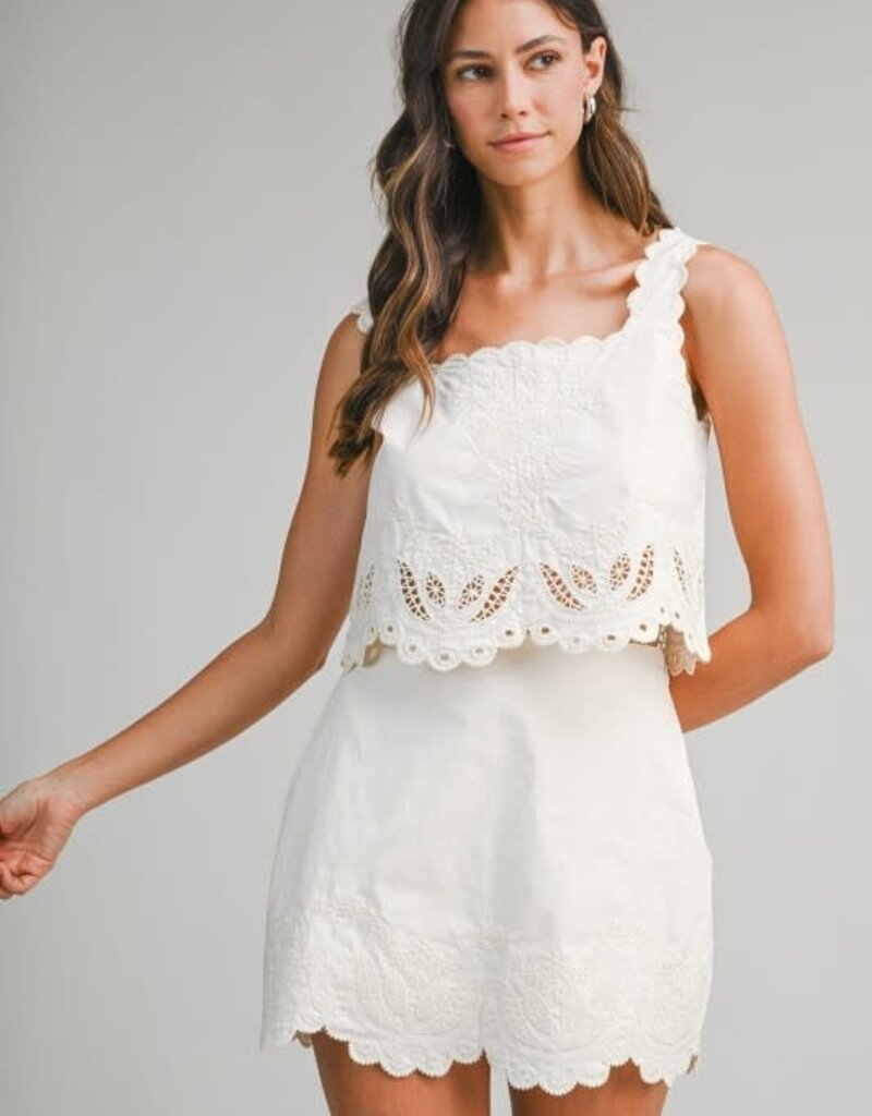 Mable Embroidered Crop Top & Mini Skirt Set