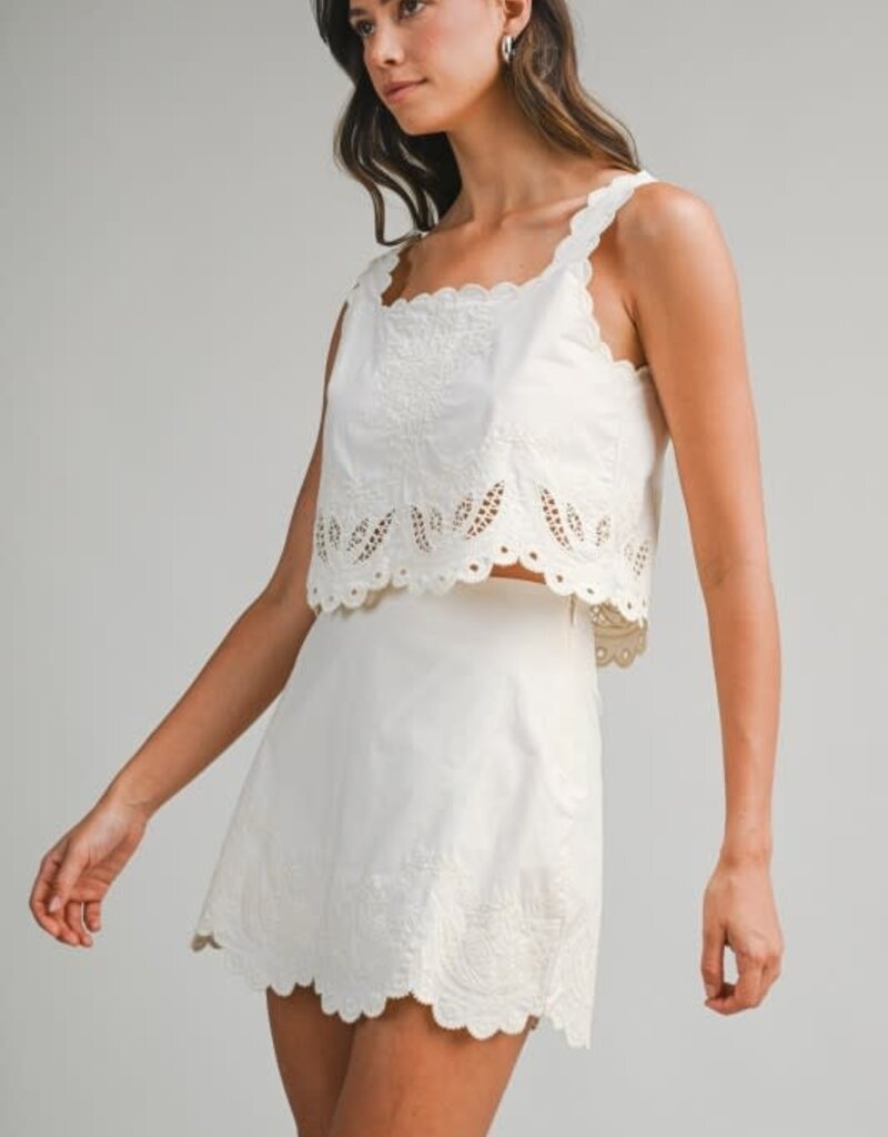 Mable Embroidered Crop Top & Mini Skirt Set