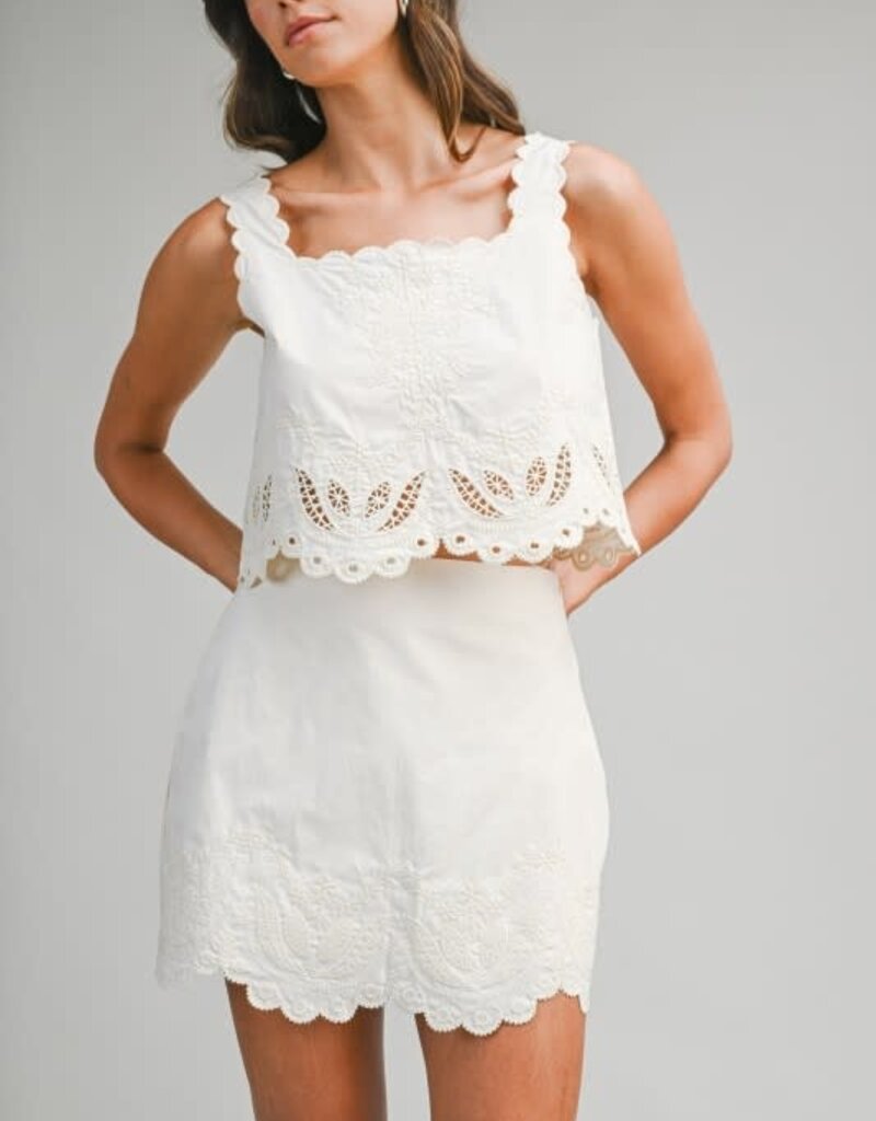 Mable Embroidered Crop Top & Mini Skirt Set