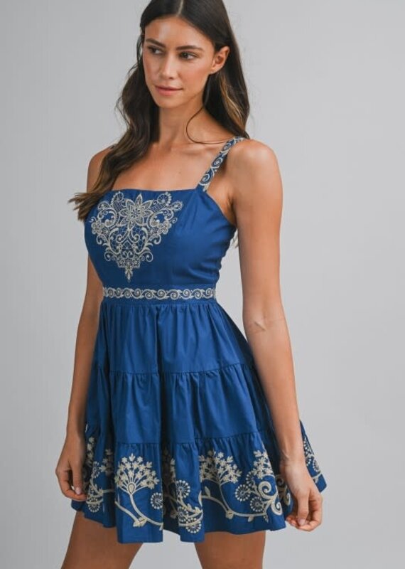 Mable Blue Embroidered Mini Dress