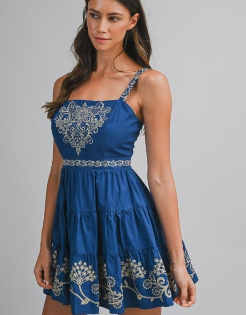 Mable Blue Embroidered Mini Dress