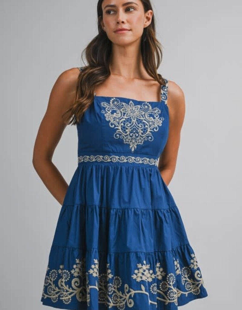 Mable Blue Embroidered Mini Dress