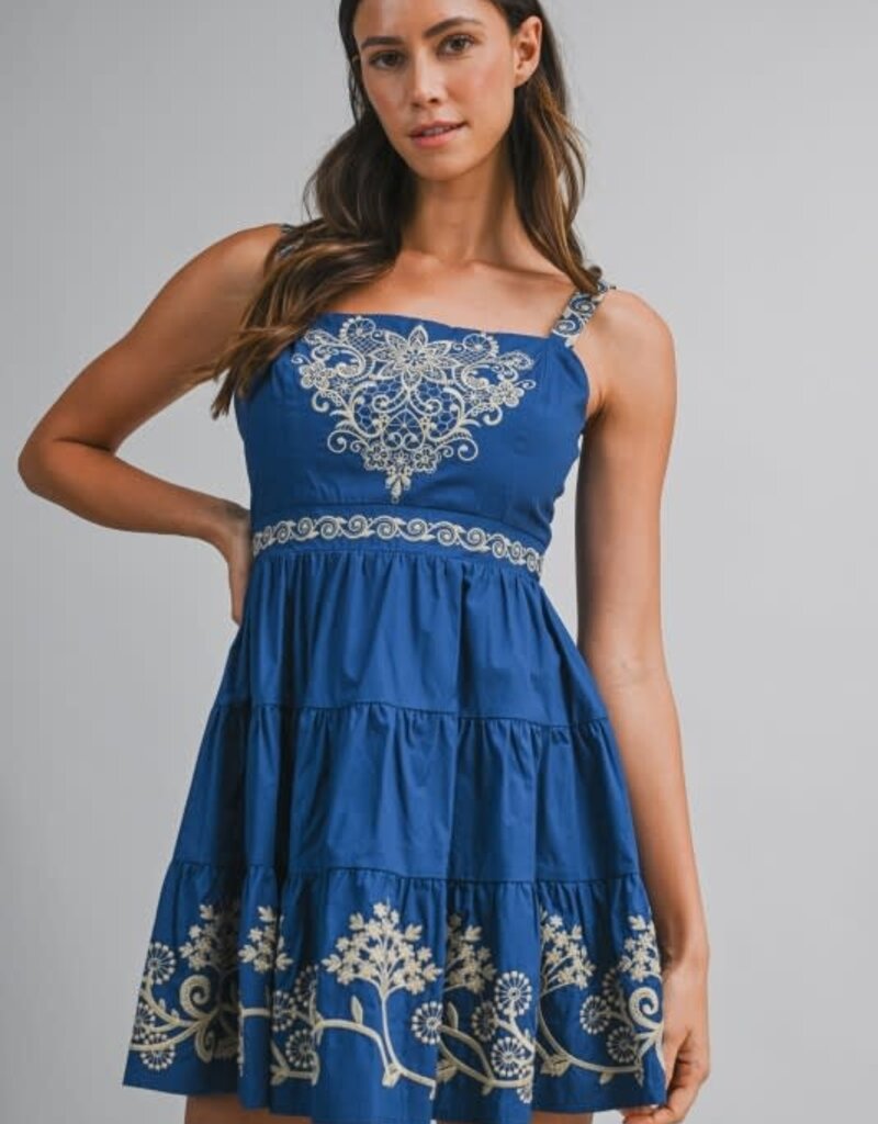 Mable Blue Embroidered Mini Dress