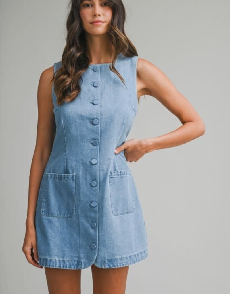 Mable Denim Button Mini Dress