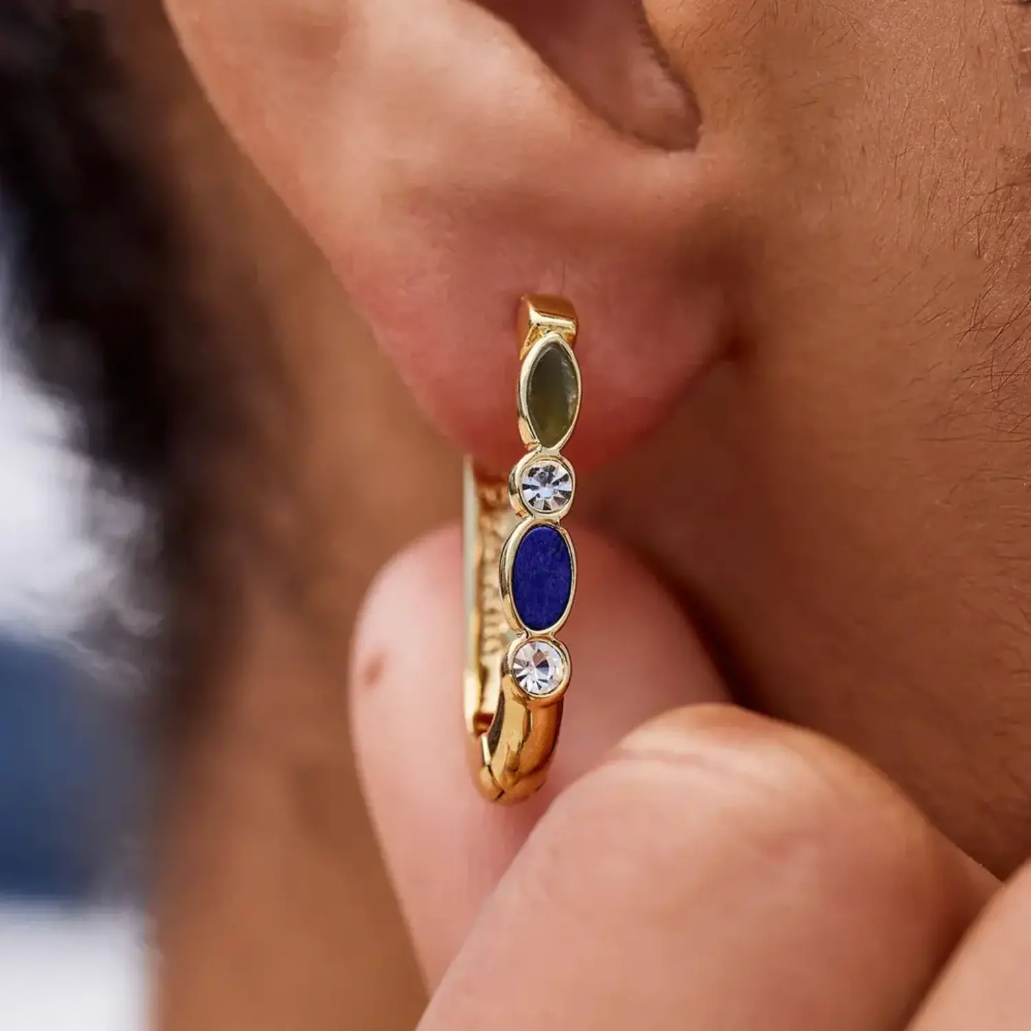 Navy Stone Hoop Earrings, Jewellery | FatFace.com