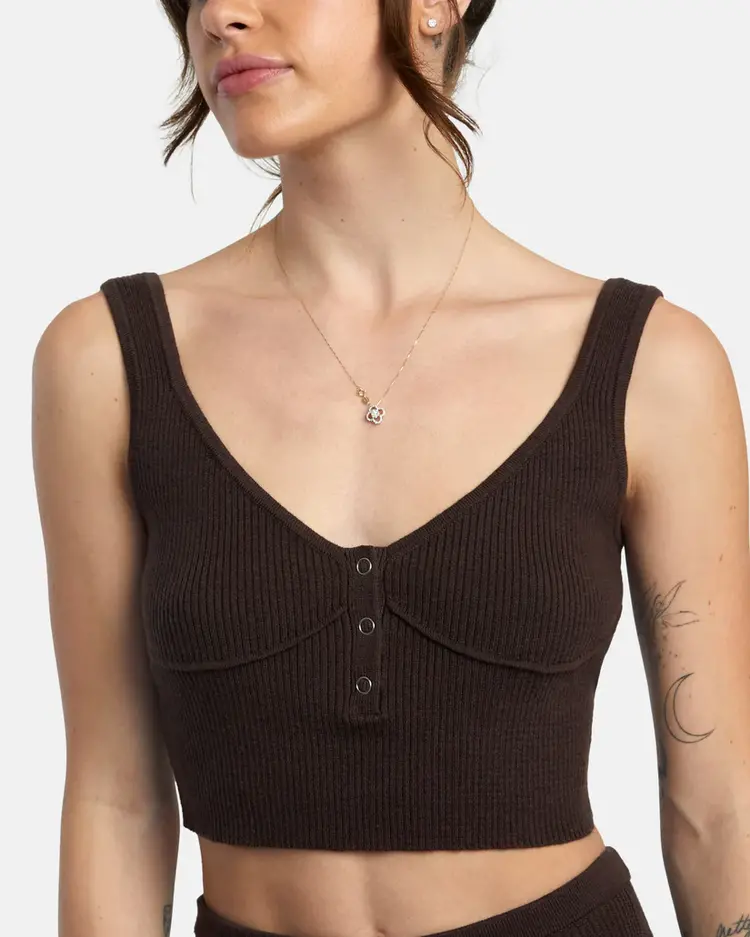 RVCA SWERVE HENLEY RIB KNIT CROP TOP