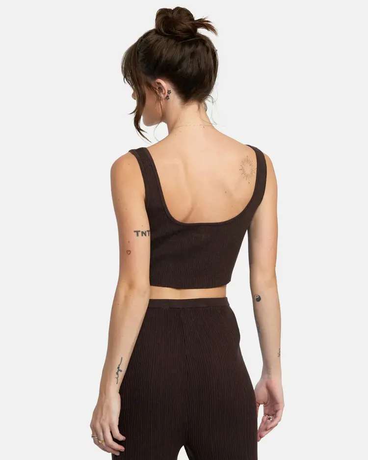 RVCA SWERVE HENLEY RIB KNIT CROP TOP
