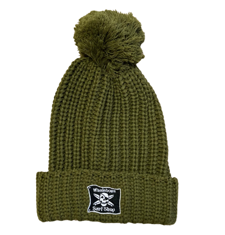 WHALEBONE LOGO EMBROIDERED FLAG POM BEANIE