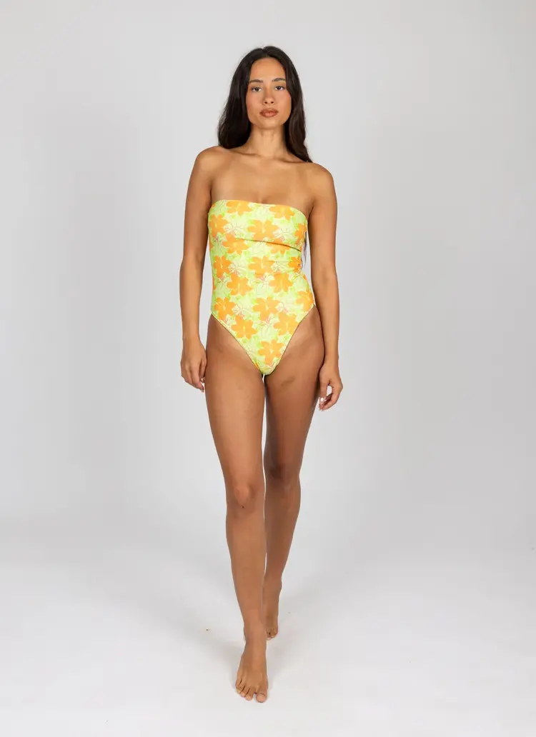 RUSTY USA HIBISCUS STRAPLESS ONE PIECE