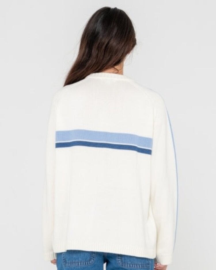 RUSTY USA WHITE LINES LONG SLEEVE CREW NECK KNIT