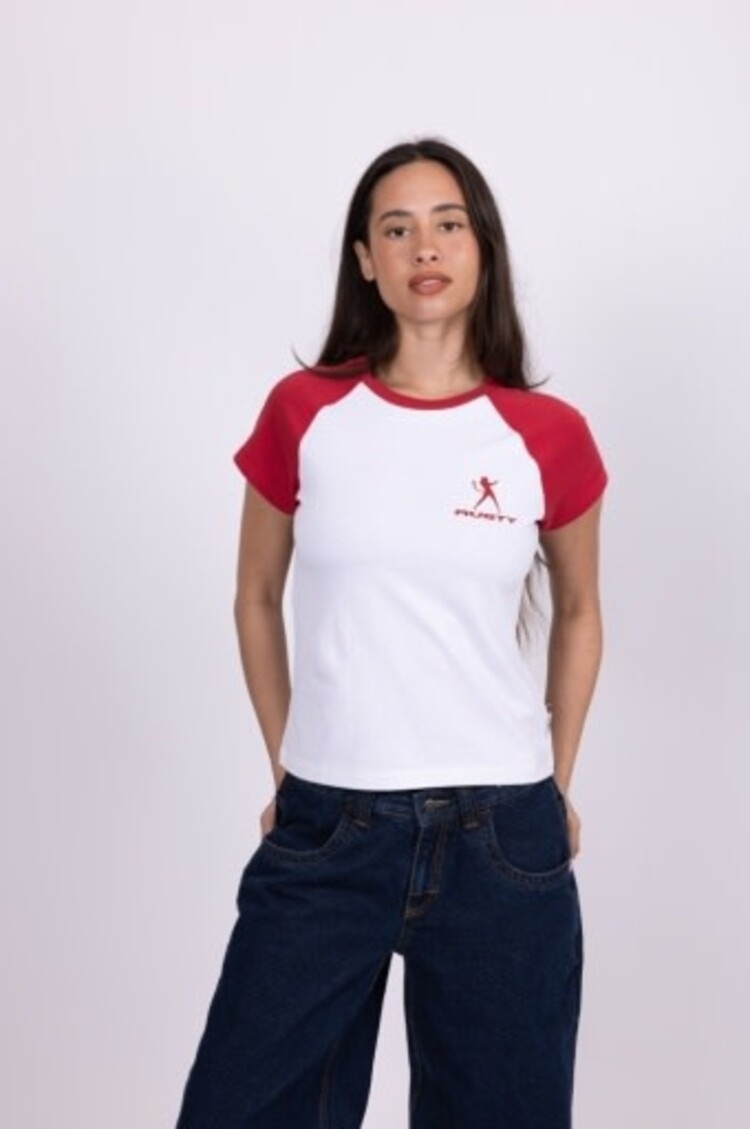 RUSTY USA DEVIL RAGLAN CAP SLEEVE BABY TEE