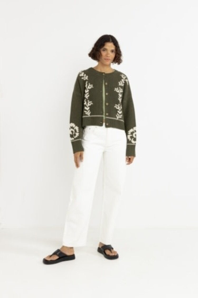 RHYTHM ANTIQUE FLORAL CROP CARDIGAN