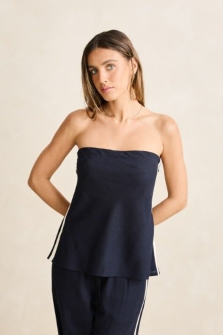 RHYTHM CONTRAST LINEN STRAPLESS TOP