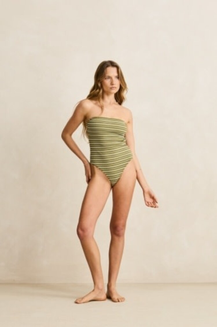 RHYTHM VISTA STRIPE STRAPLESS ONE PIECE OLIVE