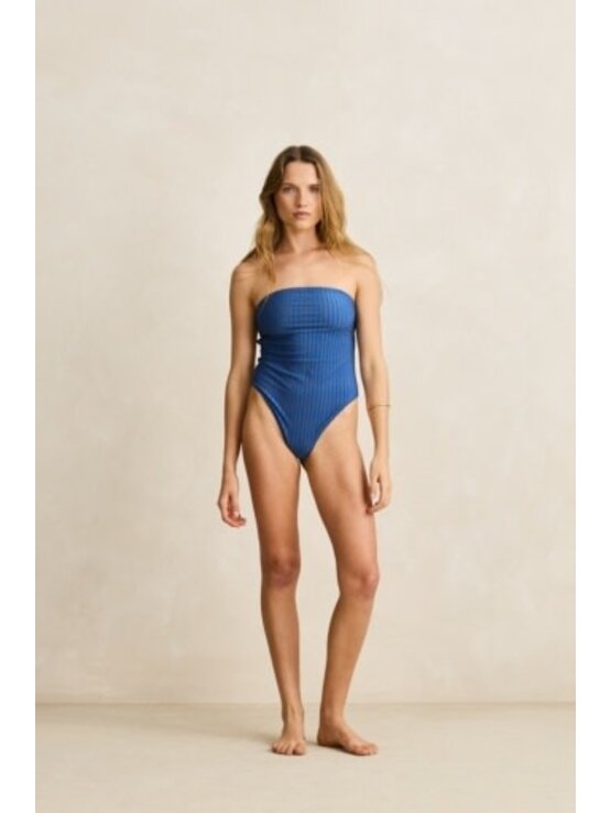 RHYTHM Pacific Rib Strapless One Piece Dark Blue