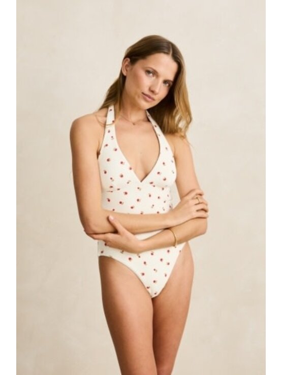 RHYTHM Mila Reversible Halter Neck One Piece Cream