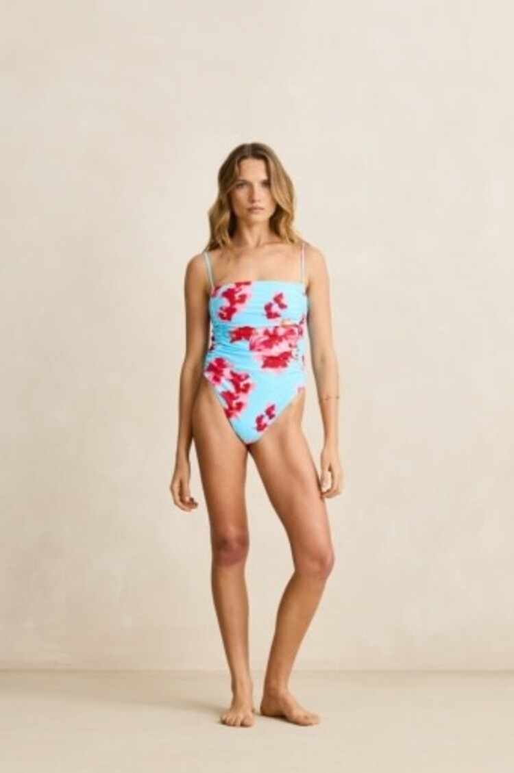 RHYTHM SAMBA FLORAL SCRUNCHED SIDE ONE PIECE BLUE