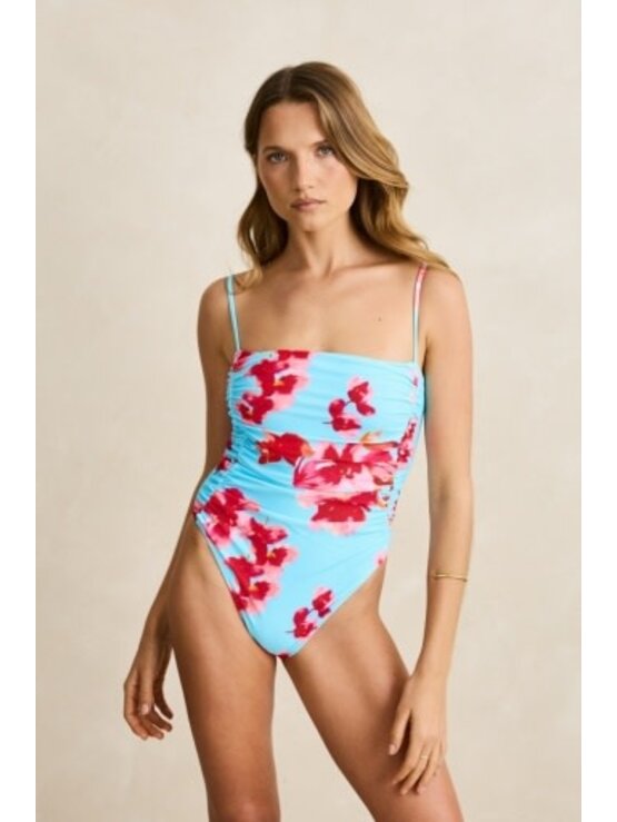RHYTHM Samba Floral Scrunched Side One Piece Blue