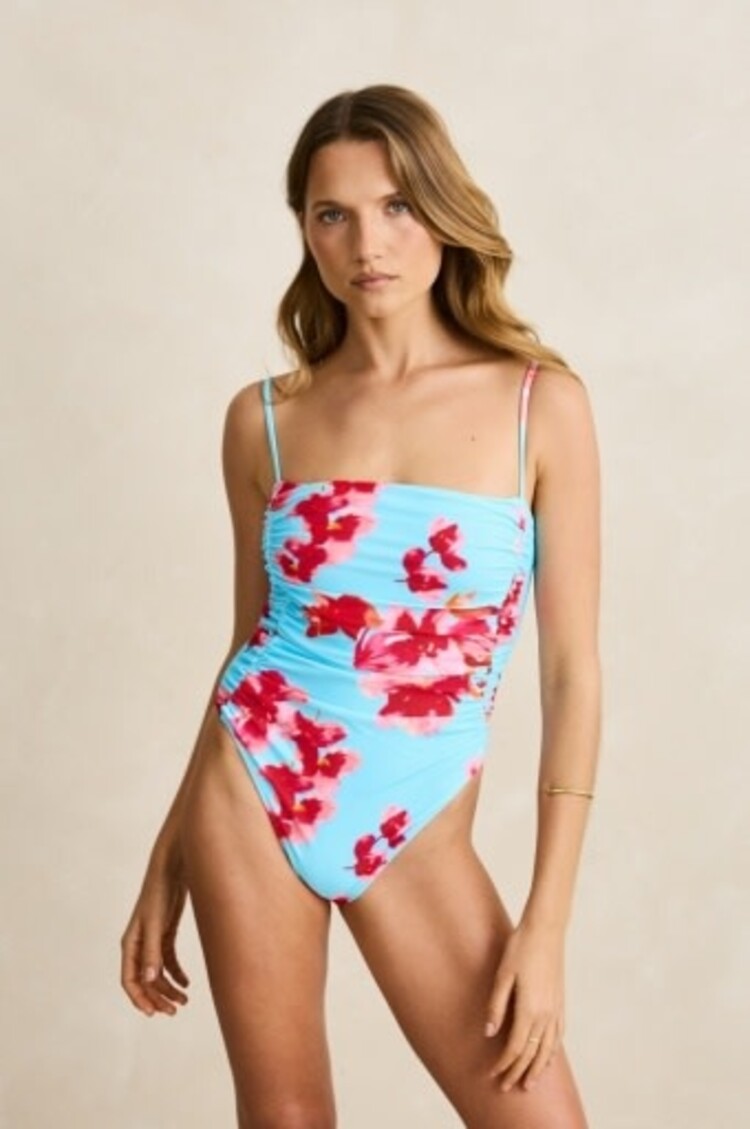 RHYTHM SAMBA FLORAL SCRUNCHED SIDE ONE PIECE BLUE