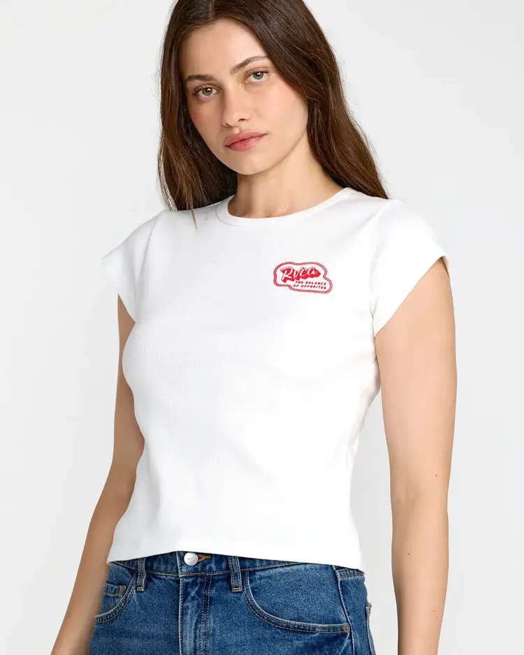 RVCA  RIBBED SLIM TEE - VINTAGE WHITE