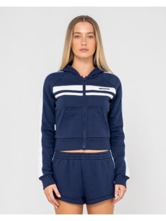 RUSTY USA Retro Lines Zip Through Hooded Fleece