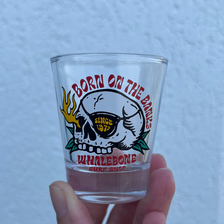 WHALEBONE LOGO FLAME SKULL SHOT GLASS