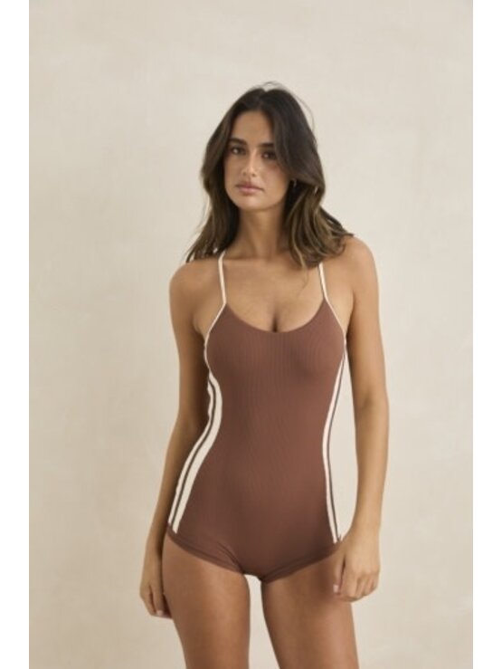 RHYTHM Lily Rib Cross Back Surf Short One Piece