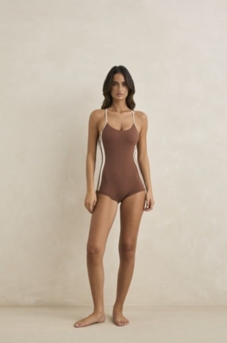 RHYTHM LILY RIB CROSS BACK SURF SHORT ONE PIECE