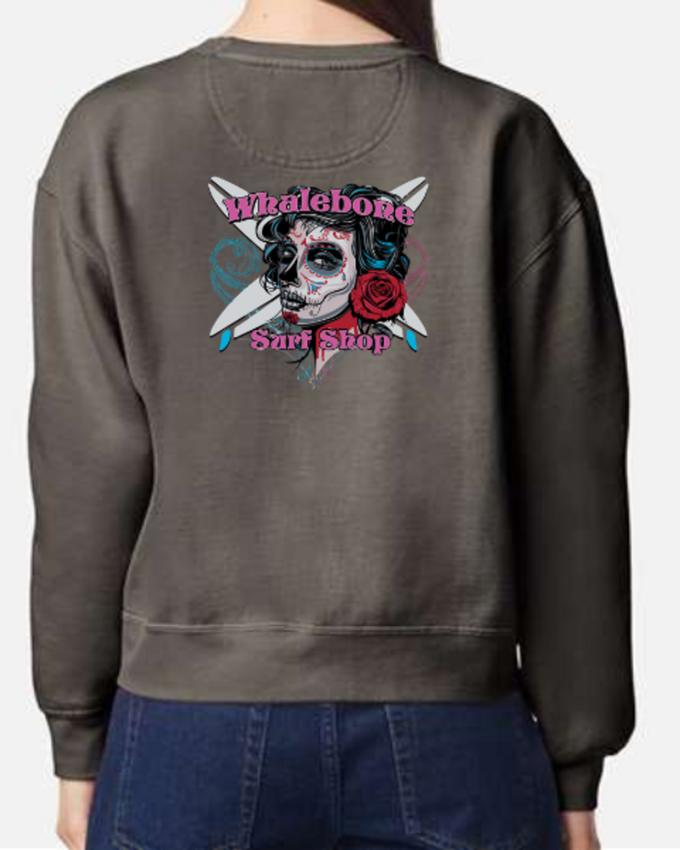 WHALEBONE LOGO WOMEN'S CANDY SKULL MID-LENGTH CREWNECK SWEATSHIRT