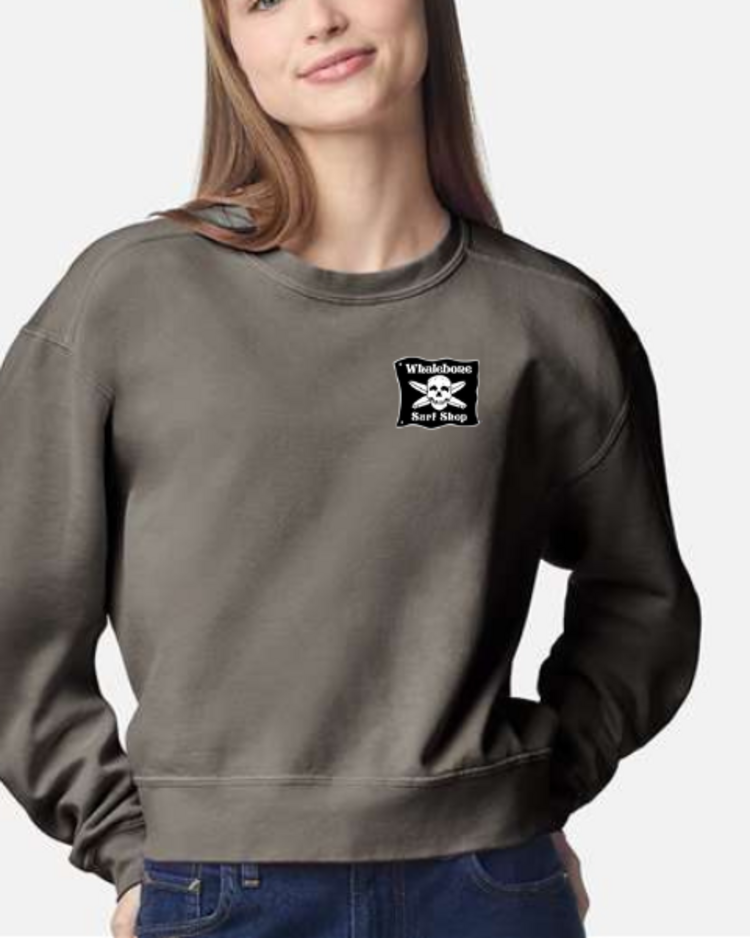 WHALEBONE LOGO WOMEN'S CANDY SKULL MID-LENGTH CREWNECK SWEATSHIRT