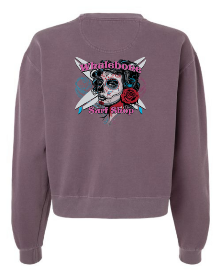 WHALEBONE LOGO WOMEN'S CANDY SKULL MID-LENGTH CREWNECK SWEATSHIRT