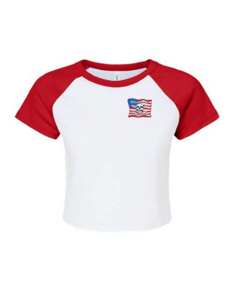 WHALEBONE LOGO WOMENS AMERICAN FLAG BABY TEE