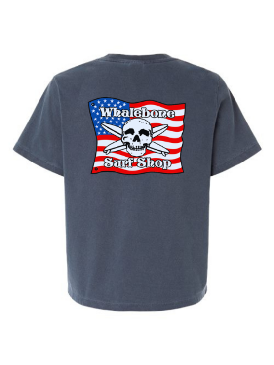 WHALEBONE LOGO Women's American Flag Mid-Length Tee