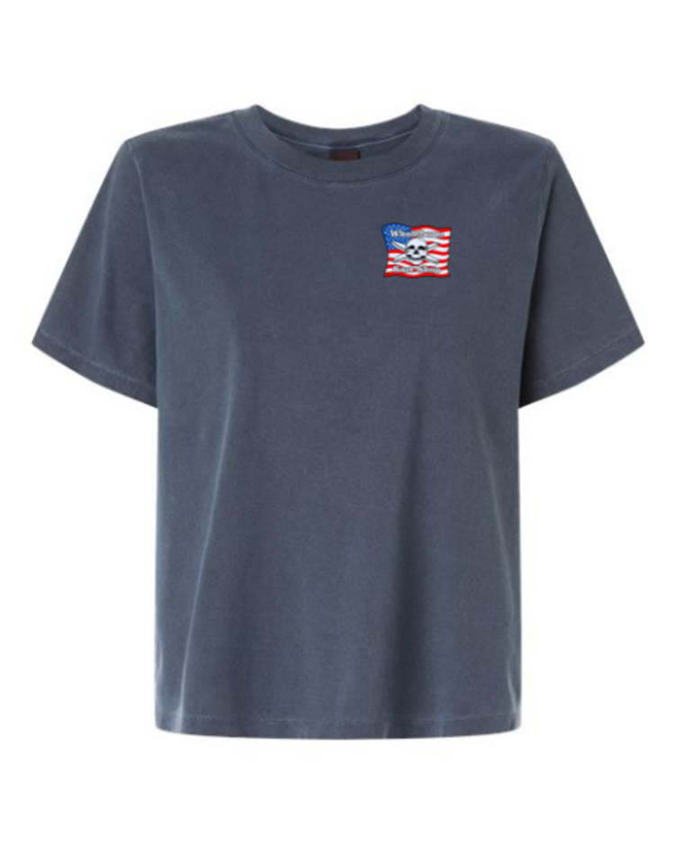 WHALEBONE LOGO WOMEN'S AMERICAN FLAG MID-LENGTH TEE