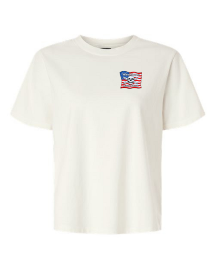 WHALEBONE LOGO WOMEN'S AMERICAN FLAG MID-LENGTH TEE
