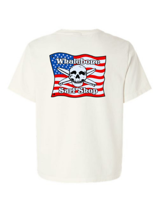 WHALEBONE LOGO Women's American Flag Mid-Length Tee