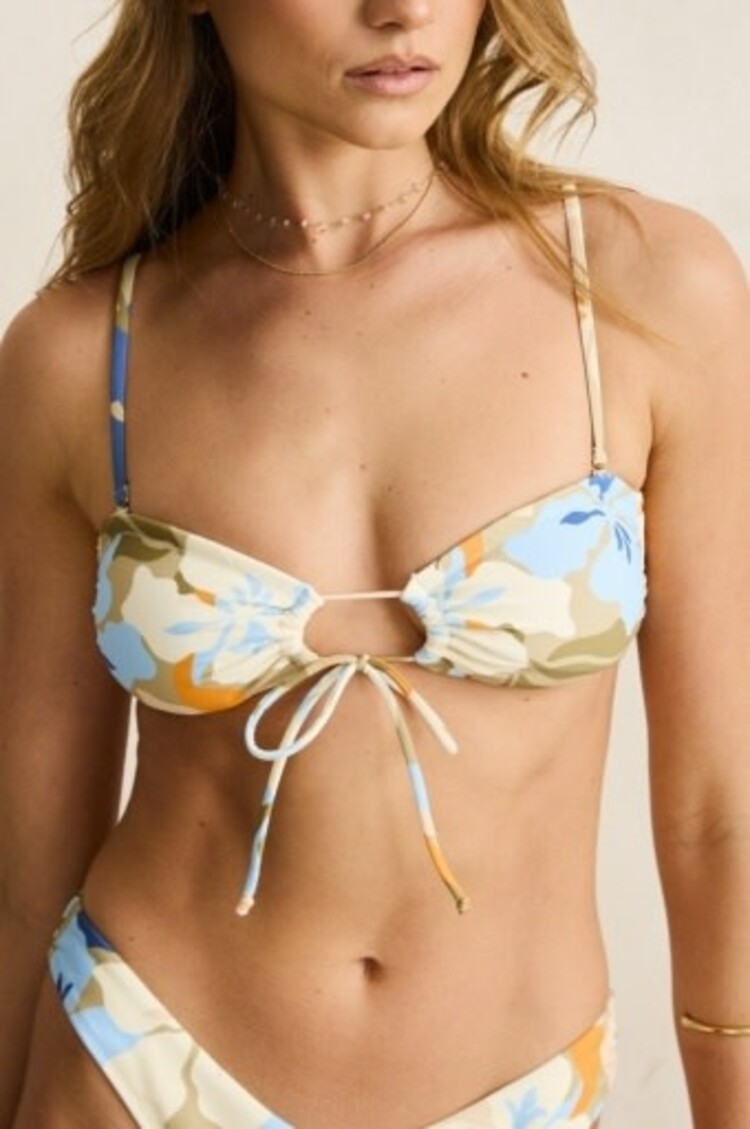 RHYTHM BLANCA FLORAL TIE FRONT BANDEAU TOP OLIVE