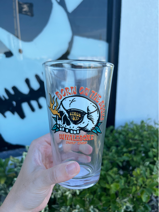 WHALEBONE LOGO Born on the Banks 16 oz Pint Glass