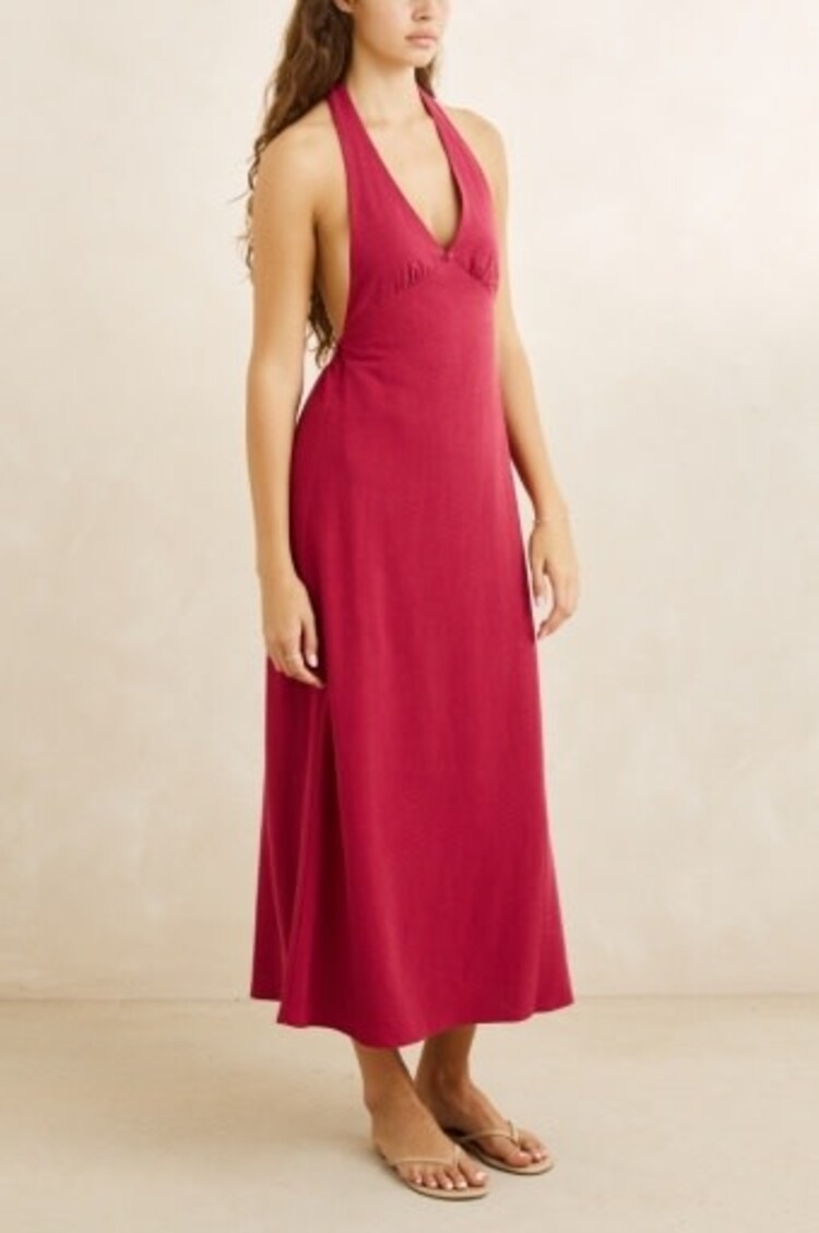 RHYTHM SUNNY DAYS LINEN HALTER NECK MAXI DRESS