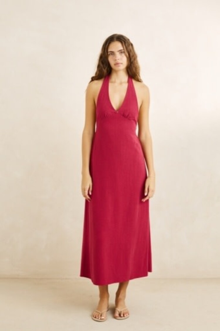 RHYTHM SUNNY DAYS LINEN HALTER NECK MAXI DRESS