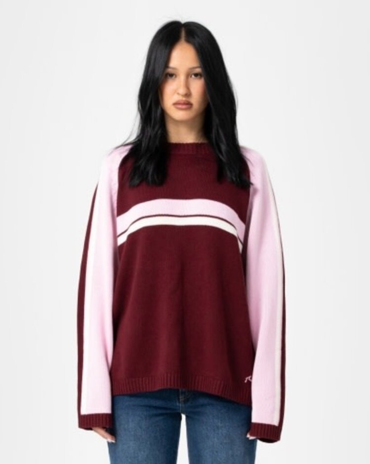 RUSTY USA WHITE LINES TWO L/S CREW NECK KNIT