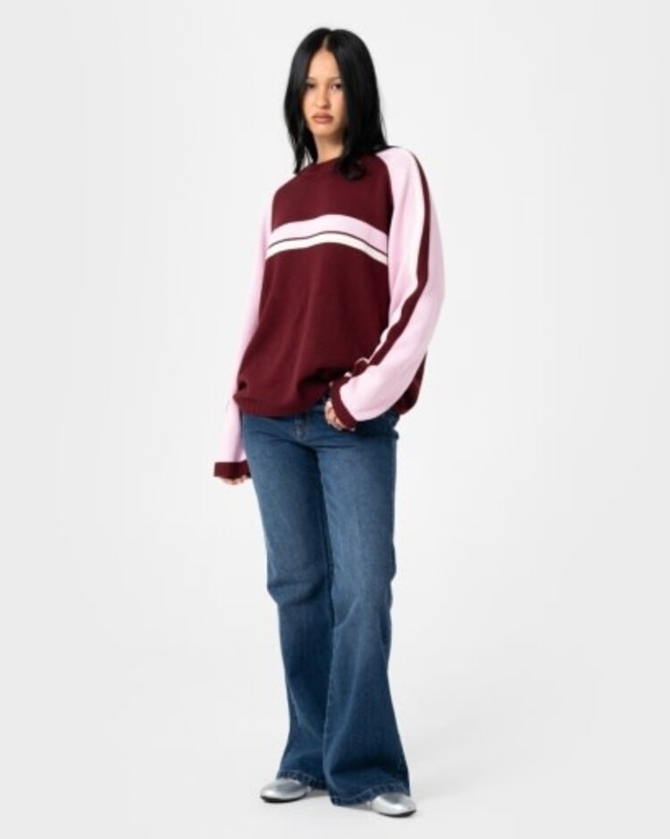 RUSTY USA WHITE LINES TWO L/S CREW NECK KNIT